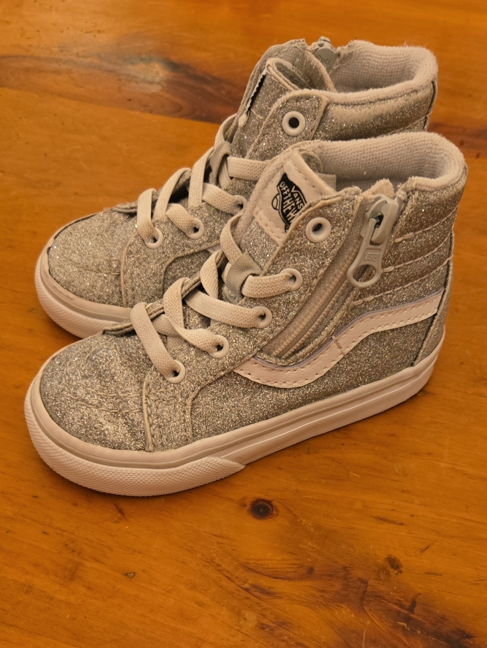 Vans Kids' Silver Glitter Hi-Top Sneakers with Side Zip Sz 7